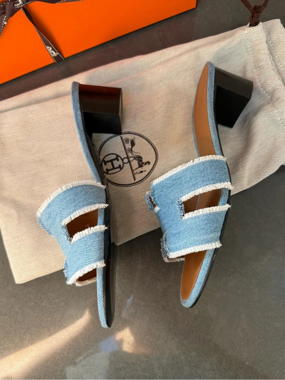 Hermes Denim Fringe Oasis Sandals Limited Edition NIB size 38 European
